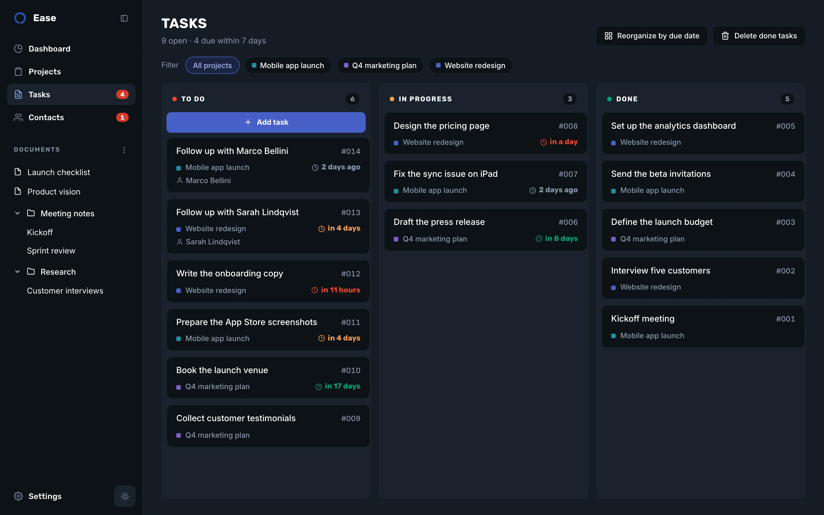 Ease tasks board in dark mode